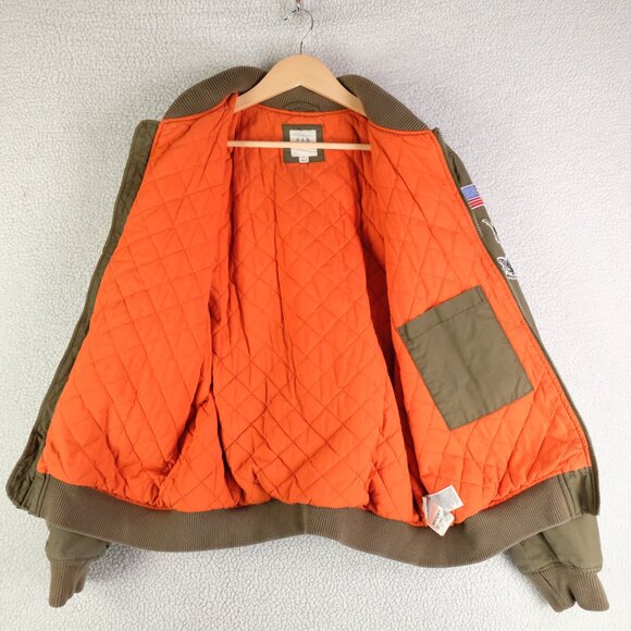 Gap Bomber Jacket Mens Medium Olive Green Patches Military Quilt Lined Retro - Picture 8 of 13